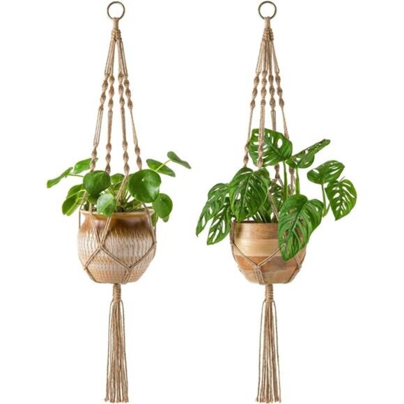2 Pack Macrame Plant Hangers Indoor Hanging Planter Basket Decorative Flower Pot - Picture 1 of 8